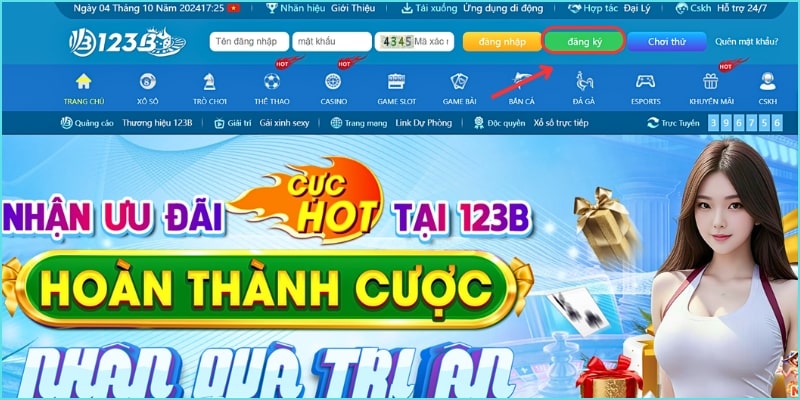 đăng ký 123b có cần số điện thoại không Bạn hãy chọn mục đăng ký để đi đến trang thực hiện mở tài khoản